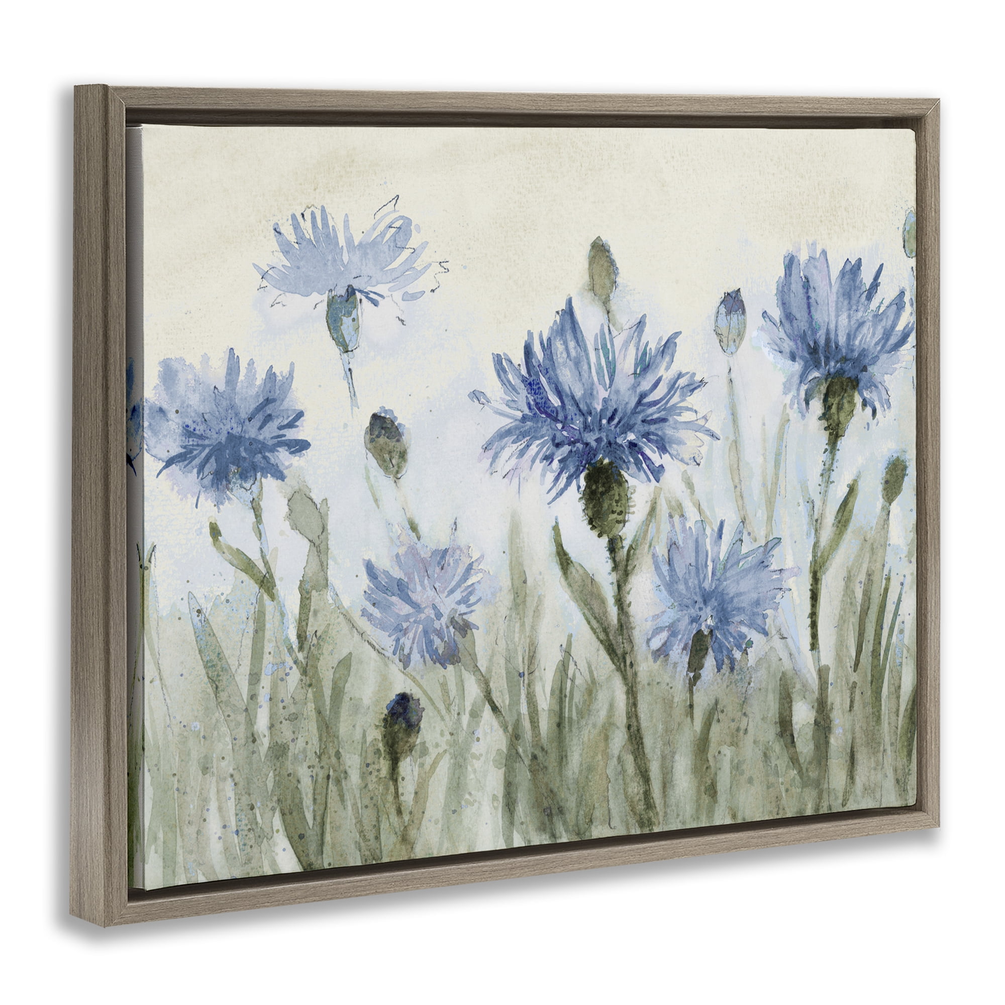 Stupell Industries Blue Cornflowers Meadow Brown Framed Floater Canvas Wall Art, design by Lanie Loreth