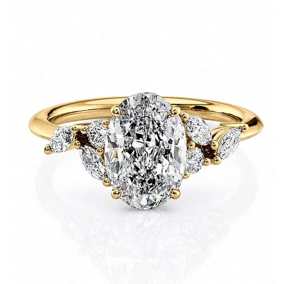 vylahjewellery Oval Cut Moissanite Engagement Ring with Marquise Side Stones 14K Vermeil Yellow Gold Anniversary Rings Vintage Wedding Promise Gift Ring for Women
