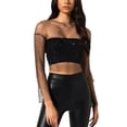 thumbnail image 2 of Aunavey Women's Long Sleeve Rhinestone Rave Crop Top Diamond Sheer Mesh See Through T Shirt Clubwear, 2 of 8