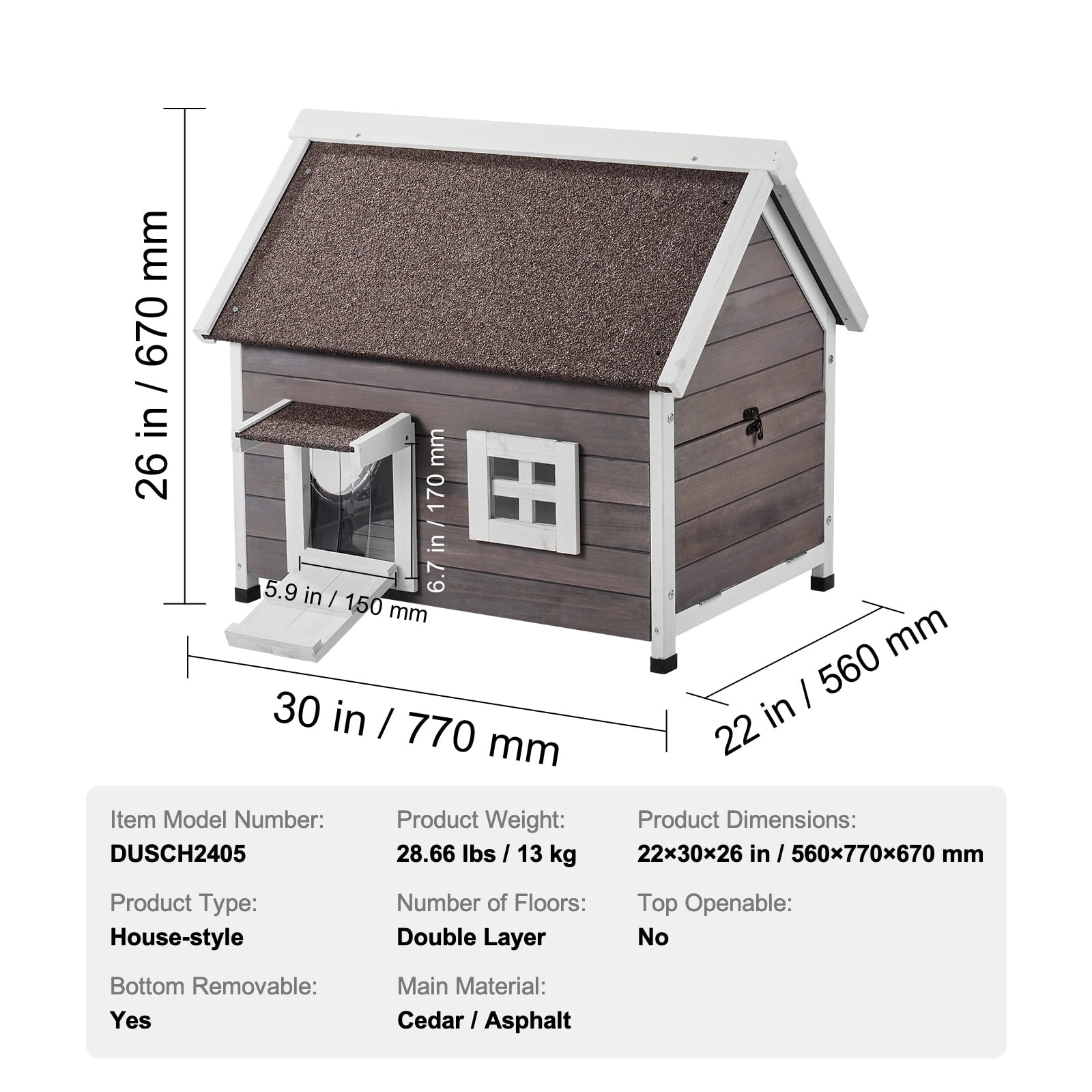 KFFKFF Exterior Feline Abode, Resistant to Weather, Accommodates Numerous Cats, Outdoor Timber Feline Home with Spacious Side Entry, PVC Entry Covers, Unsealed Top and Transparent Pane