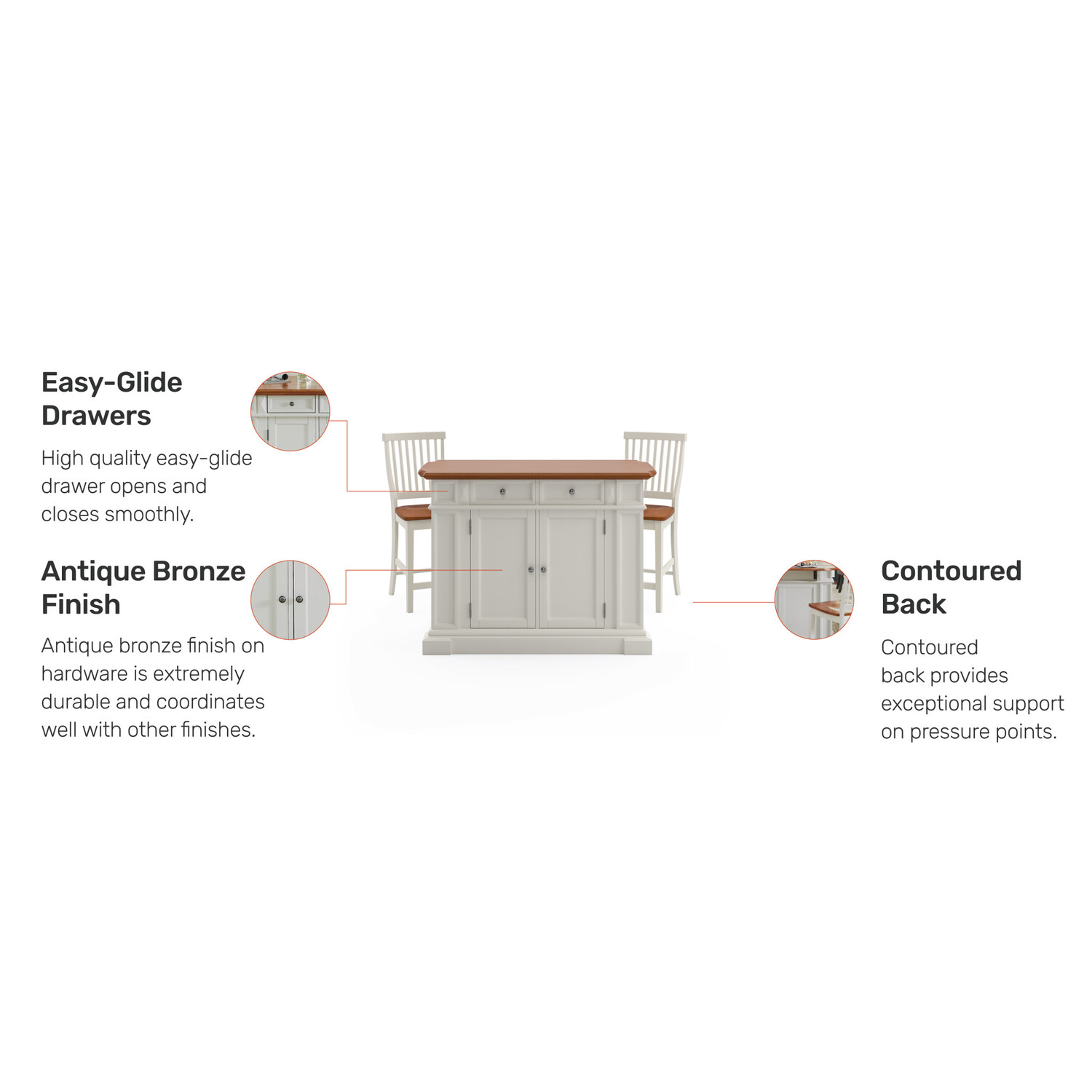 Homestyles Americana Wood Kitchen Island Set in Off White - image 3 of 7