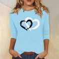 thumbnail image 2 of 3/4 Sleeve Tops for Women Cute Crew Neck Love Graphic Printed Tunic T Shirts Casual Tee Valentine's Day Gift for Girls (Light Blue,M), 2 of 5