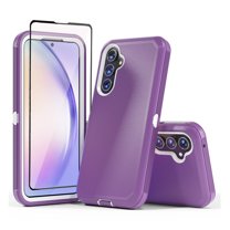 Xhy Samsung Galaxy A54 5G Case with Screen Protector Military Grade Heavy Duty 3 in 1 Shockproof Armor Rugged Durable for Galaxy A54 5G Phone - Purple White