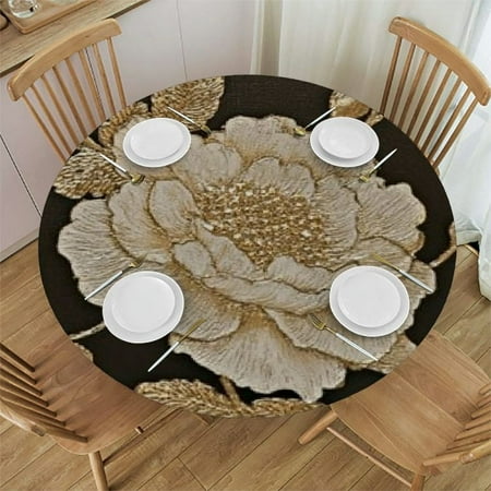 

Patifu Floral Design Gold Round Tablecloth Stain-Resistant and Washable Indoor Outdoor 100% Polyester Waterproof 54 -58