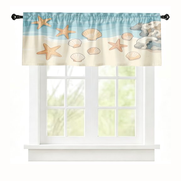 Rdsfhsp Beach Sand Seashells & Starfish Window Valance Coastal Nautical Short Curtain Rod Pocket Bathroom