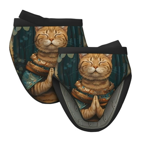 

Tebeau Surreal Meditating Cat Print Short Oven Mitts Heat Resistant Silicone Kitchen Mini Oven Mitts Non-Slip Grip Surfaces and Hanging Loop Gloves