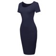 thumbnail image 2 of A2Y Women's Solid Fitted Classic Short Sleeve Premium Cotton Midi Dress Navy M, 2 of 5