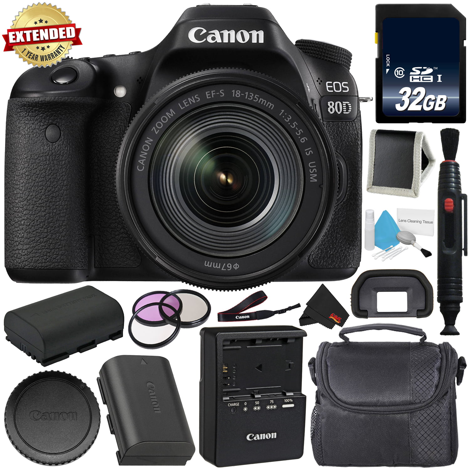 Vervallen het einde Frustratie Canon EOS 80D Digital SLR Camera Kit + 18-135mm f/3.5-5.6 Image  Stabilization USM Lens + 32 GB Memory Card Black (Intl Model) - Walmart.com