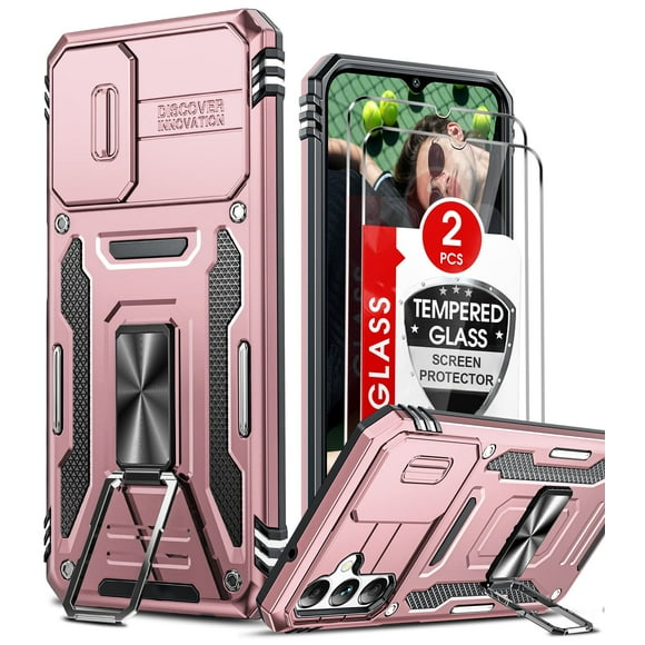 LeYi pour Galaxy A14 5G Étui de Téléphone, A14 Étui avec Protecteurs d'Écran x 2, Anneau Métallique Résistant aux Impacts Support Magnétique Support Protecteur pour Samsung Galaxy A14 5G, Or Rose