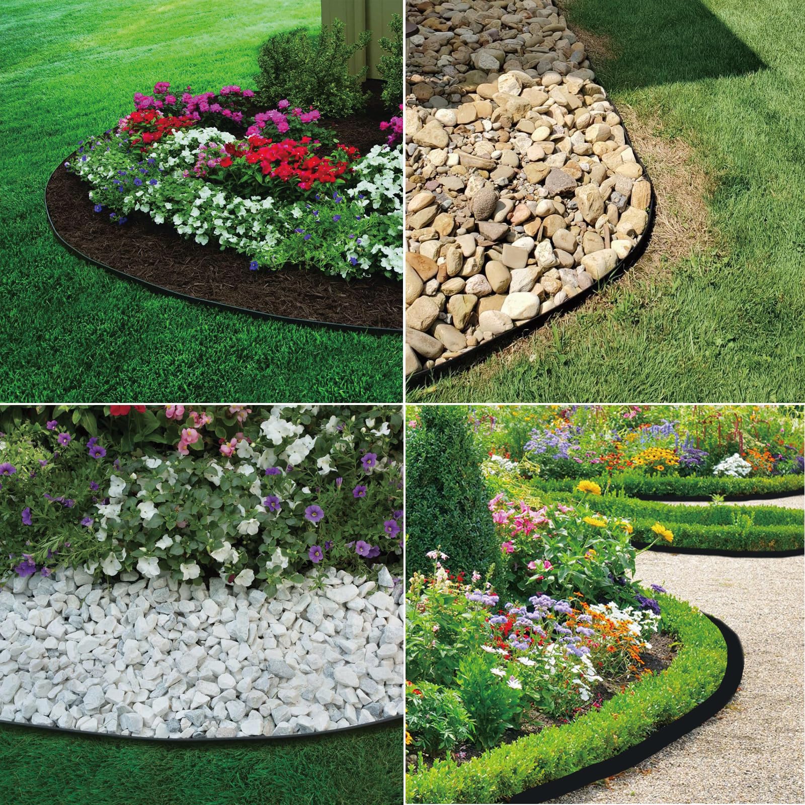 OFEFE 33FT Black Plastic Landscape Edging, 4IN High Flexible No-Dig Garden Edging Border with 50pcs Heavy-Duty Stakes for Lawn, Flower Beds, Tree Rings, Yard Pathways - Easy DIY Installation