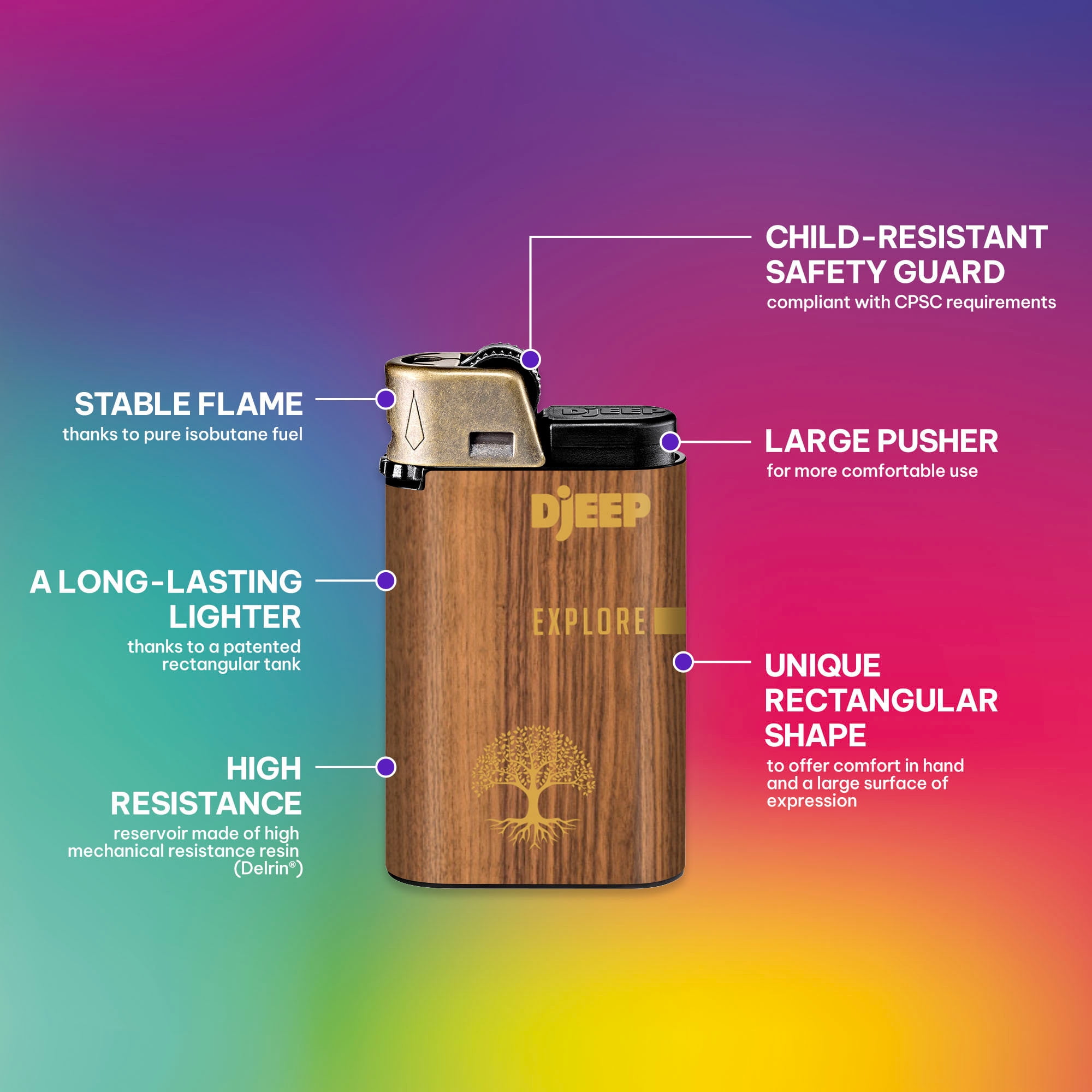 DJEEP Pocket Lighters, BOLD Collection Textured Metallic, Unique Lighters, 24 Count Tray of Disposable Lighters