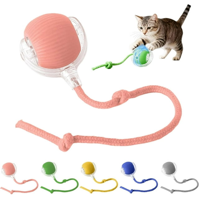 Jouet pour Chat, Jouet Interactif pour Chat avec Balle et Queue, Jouets Roulants Rechargeables par USB, Mouvement 360° pour Chats et Chatons d'Intérieur, Jouet de Poursuite Intelligent, Rose