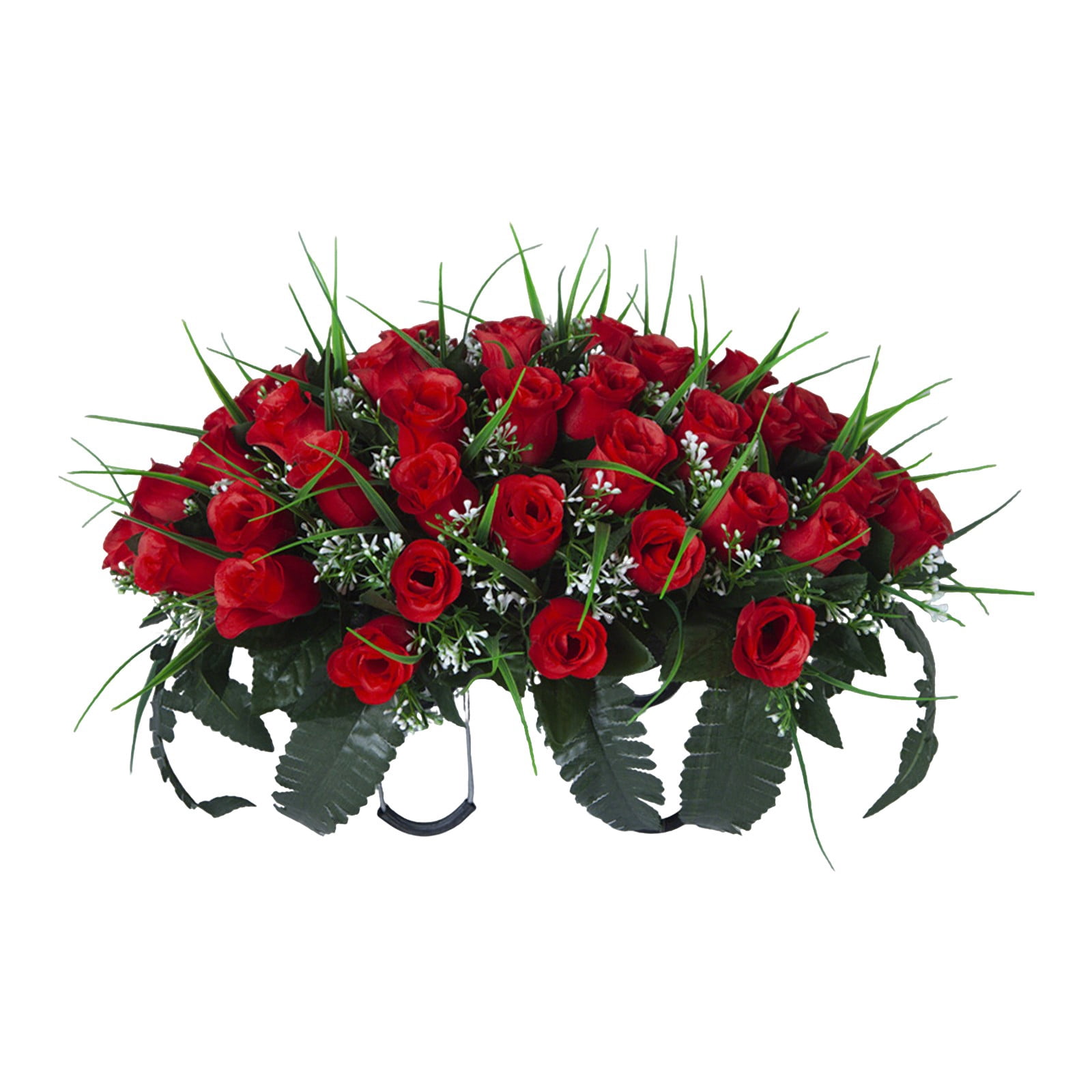 Headstone Flower Saddle Artificial Cemetery Flowers Grave Flowers For Cemetery Headstone Flower Saddle Red Rose Combination Outdoor Memorial Day Decorations Funeral Tribute Arrangement
