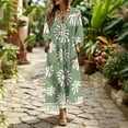 thumbnail image 5 of Ayolanni Plus Size Women's Fall Dress 3/4 Sleeve V Neck A-Line Maxi Dresses Hawaii Weekend Floral Beach Long Dress Green L, 5 of 7