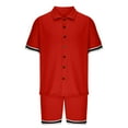 thumbnail image 5 of Virmaxy Mens Trendy Outfits 2-Piece Set Cardigan Set Slim Knit Short Sleeve Lapel Shorts Set Top Shorts Two Piece Set Funky Comfort Short Sleeve Lapel Set Red M, 5 of 6