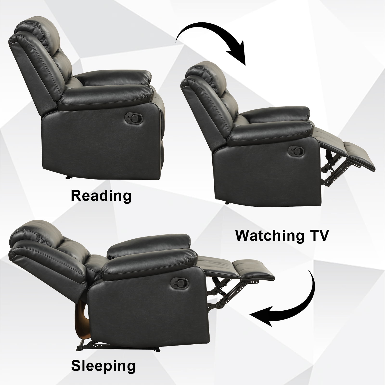 Bonzy Home Recliner Comfortable Arms and Back Faux Leather Reclining Chair Sofa for Living Room Bedroom, Black