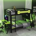 thumbnail image 2 of Twin Size Bunk Bed with Two Built-In Gaming Desks, USB Desktop Ports & Pegboard Organizer, Gaming Bunk Frame, Green, 2 of 9