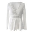 thumbnail image 4 of NINGMENG Womens Tops Solid Color Spring Elegant V Neck Patchwork Lace Long Sleeve Tops Pullover Tee Shirts Daily-Wear,White,L, 4 of 6