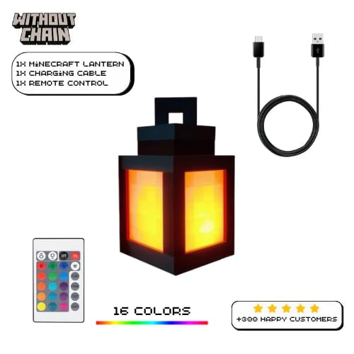 XMMSWDLA 16-Color Pixelated Lantern Night Light - Rechargeable LED Mood Lamp with Touch Switch & Remote Control, Mountable Wall/Table Light for Cosplay, Boys' Room Decor (Includes Chain & Bracket)