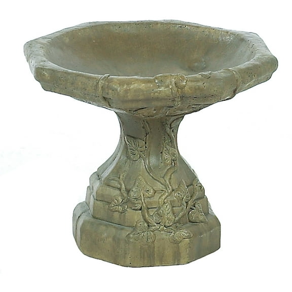 Solid Rock Stoneworks Concrete Round Ivy Birdbath 13" Tall Aged Pine Color