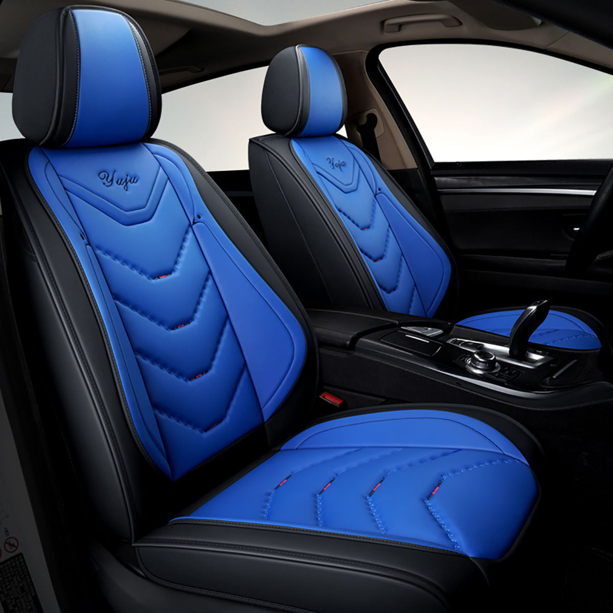 Breathable Printing Car Seat Protectors with Steering Wheel Cover and Shoulder Pads Automobiles Car Interior Accessories Blue Yous Auto Car Seat Covers for Front and Rear