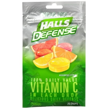 3 Pack - Halls Defense Vitamin C Drops Sugar Free Assorted Citrus 25