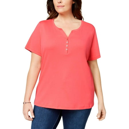 Cotton Plus Size Henley - Karen Scott Womens Plus Short Sleeves V-Neck Henley Top