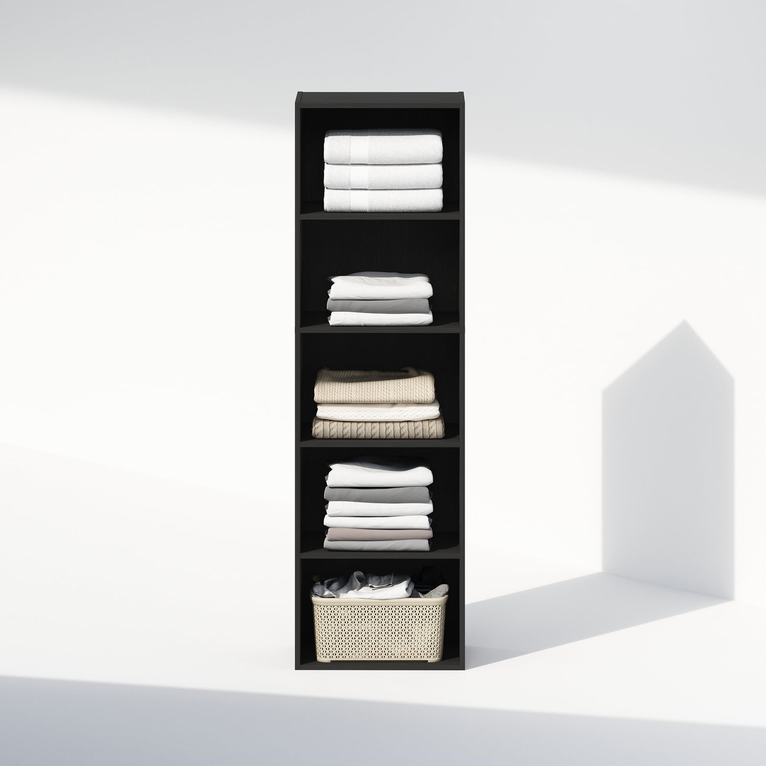 Furinno Reed 5-Tier Open Shelf Multipurpose Closet & Clothing Storage, Storage Organizer, Blackwood