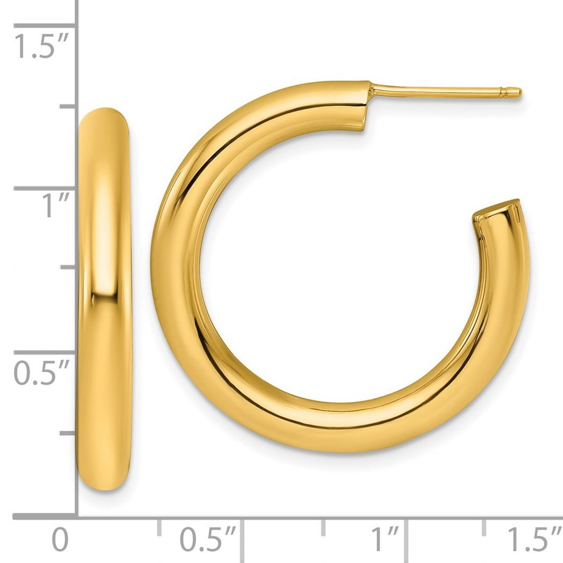 14k Solid Yellow Gold 4.0 X 30mm Polished Post Hoop Earrings 30x30mm Wide 4mm Thick Hoop Earring for Women