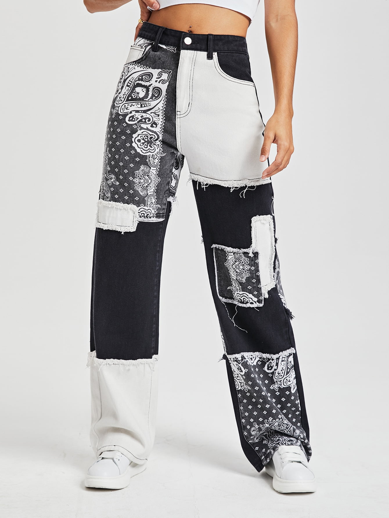 Black and White Women's Paisley Print 
