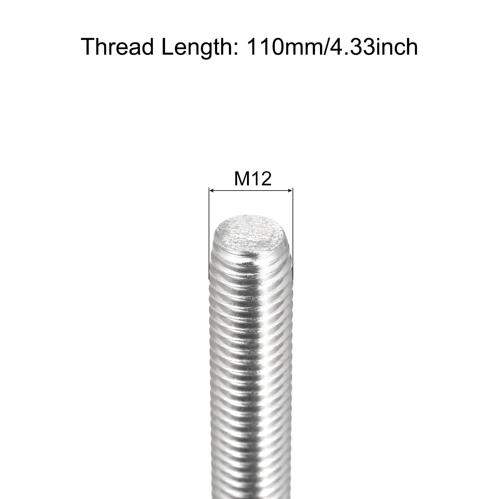 Fully Threaded Rod M12 x 110mm 1.75mm Thread Pitch 304 Stainless Steel Right Hand Threaded Rods Bar Studs 6 Pack