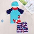 thumbnail image 4 of WOYY Big Boys Bathing Suit Crab Print Short Sleeve Rashguard Swim Shorts Hat Swimsuit, 4 of 8