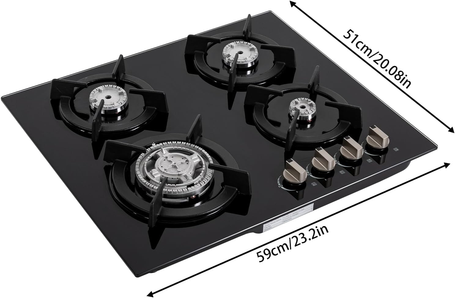 Tempered Glass Gas Cooktop, 23.2'' 4 Burners Built-in Gas Stovetop, Portable Gas Cooktop LPG/NG Dual Fuel Gas Stove for RVs, Apartments, Outdoor