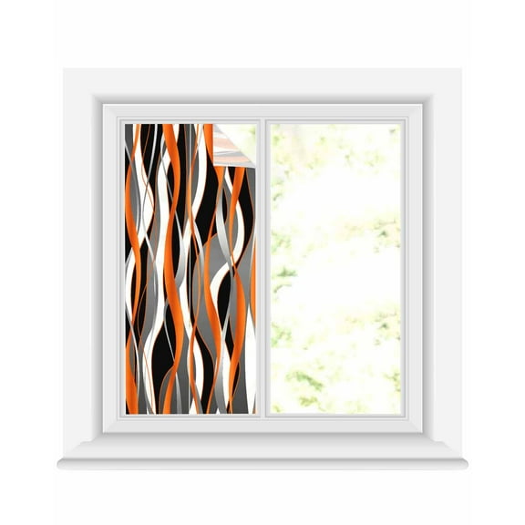 Window Privacy Film Abstract Stripes Stained Glass Window Film Decorative Sun Block Window Cover Retro Modern Orange Black Gray Lines Window Clings Static Adhesive Sticker for Bathroom 17.7"x39.3"