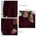 thumbnail image 4 of Women Fall Top Long Latern Sleeve Crewneck Ruffle Hem Pure Color Drop Shoulder Blouse for Lady, 4 of 5