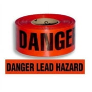 Hazard Warning Barricade Tape, 3 in. x 1000 ft. Roll, 12-Pack, Red, "DANGER LEAD HAZARD"