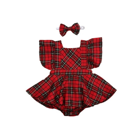

ZIYIXIN Newborn Baby Girls Christmas Outfits Red Plaid Romper Bodysuit Tutu Dress Headband Princess Clothes Red 18-24 Months