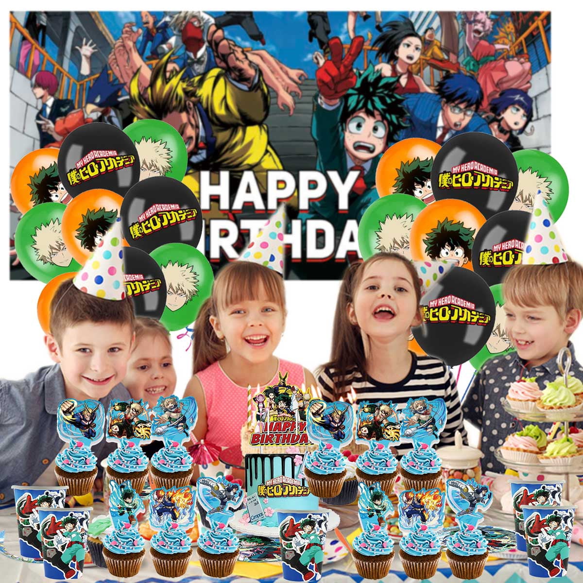 My Hero Academia Birthday Party Supplies Balloons Paper Plates Decoration Cake Topper Decor Tableware Banner Backdrop