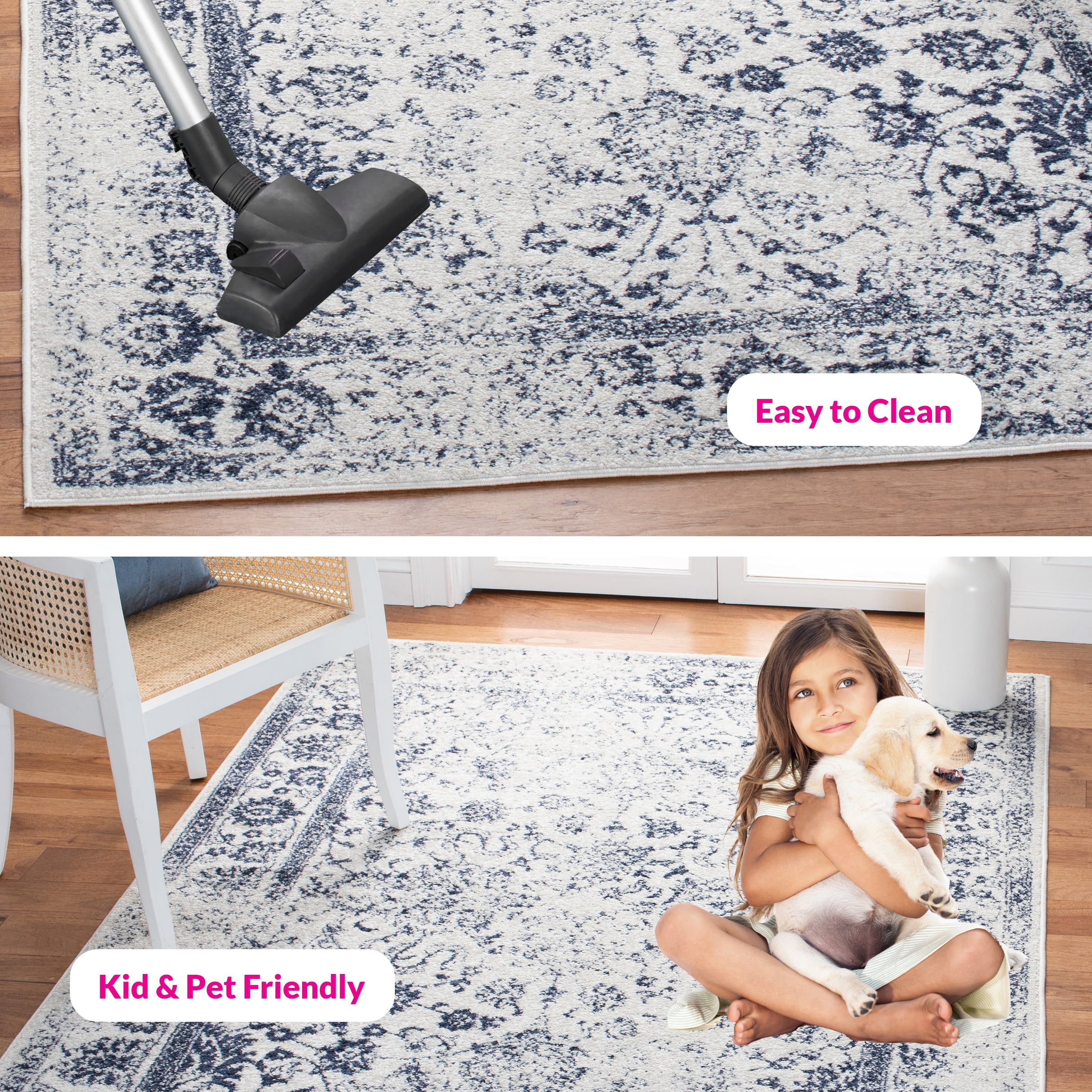 SAFAVIEH Adirondack Wyatt Traditional Distressed Area Rug, Ivory/Navy, 5'1" x 7'6" - Transitional Modern Design, Ivory & Navy, Ideal for Living Room, Bedroom, Dining Space