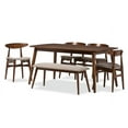 thumbnail image 2 of Baxton Studio Flora Mid-Century Modern Light Grey Fabric and "Oak" Medium Brown Finishing Wood 6-Piece Dining Set, 2 of 7
