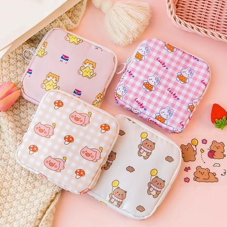 

Hesroicy Sanitary Pad Pouch with Portable Large Capacity Lovely and Adorable Cartoon Pattern Zipper Closure Waterproof Polyester Material Ideal for Students and as Sanitary Towel Bag