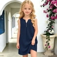 thumbnail image 2 of FYDUU Girls Sleeveless Summer Dress Solid Color V‑Neck Button Casual Dresses Lightweight Comfort Beach Sundress Kids Vacation Sundresses 5-6 Years, 2 of 4