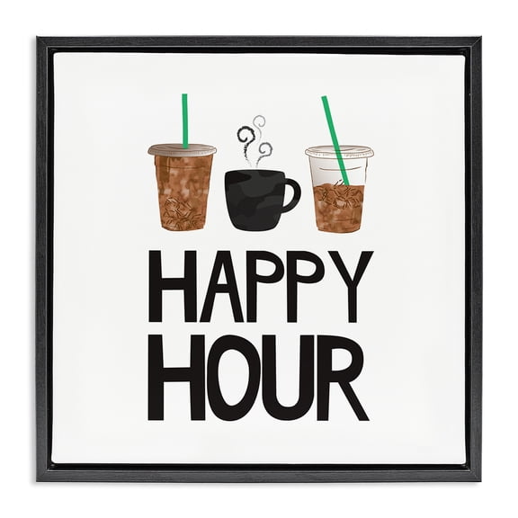 Stupell Industries Happy Hour Iced Coffee Drinks Food & Beverage Painting Black Floater Framed Canvas Art Print Wall Art, 18 x 18