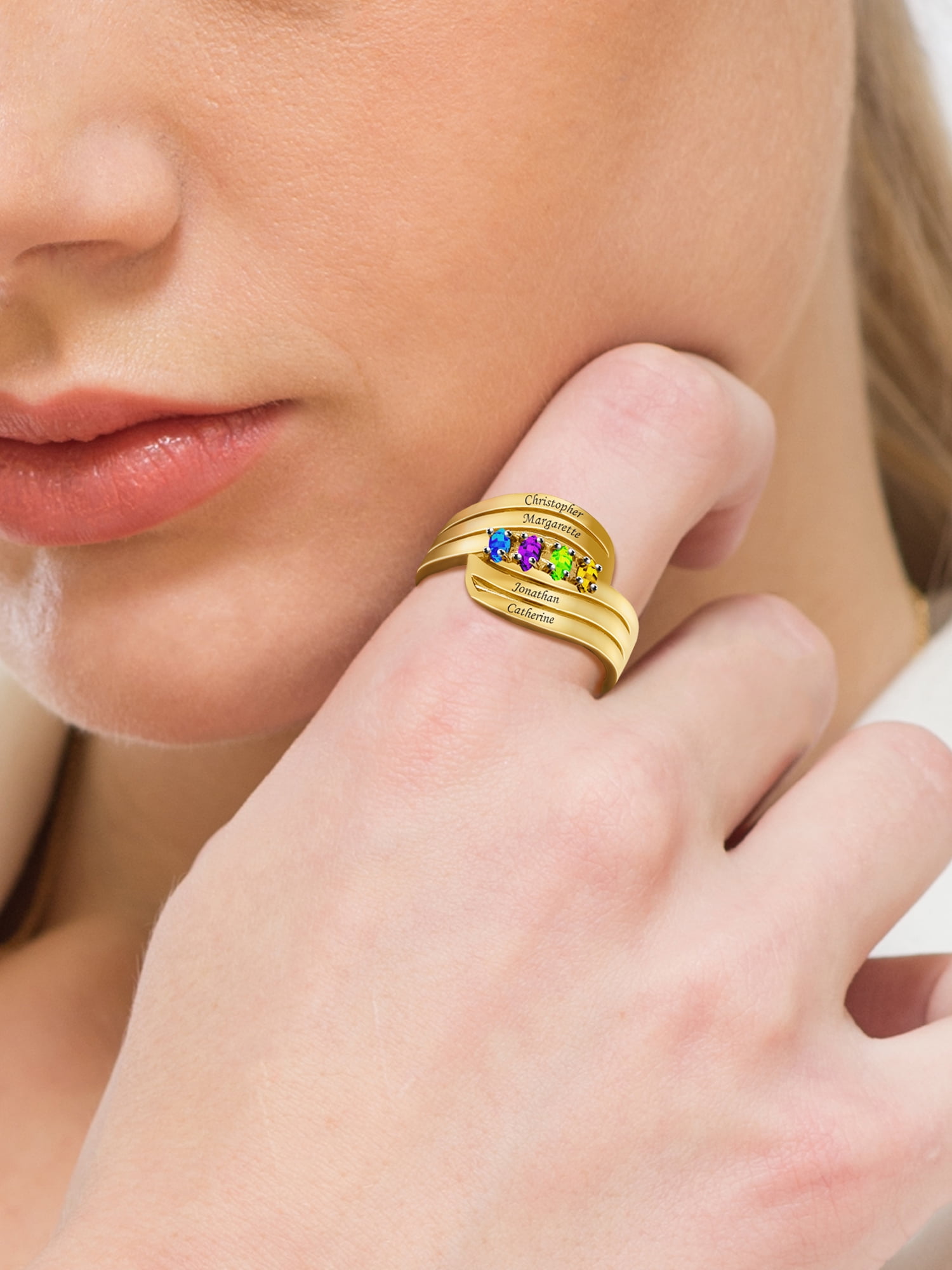 Laser Engraved Family Ring with Up to Four Birthstones