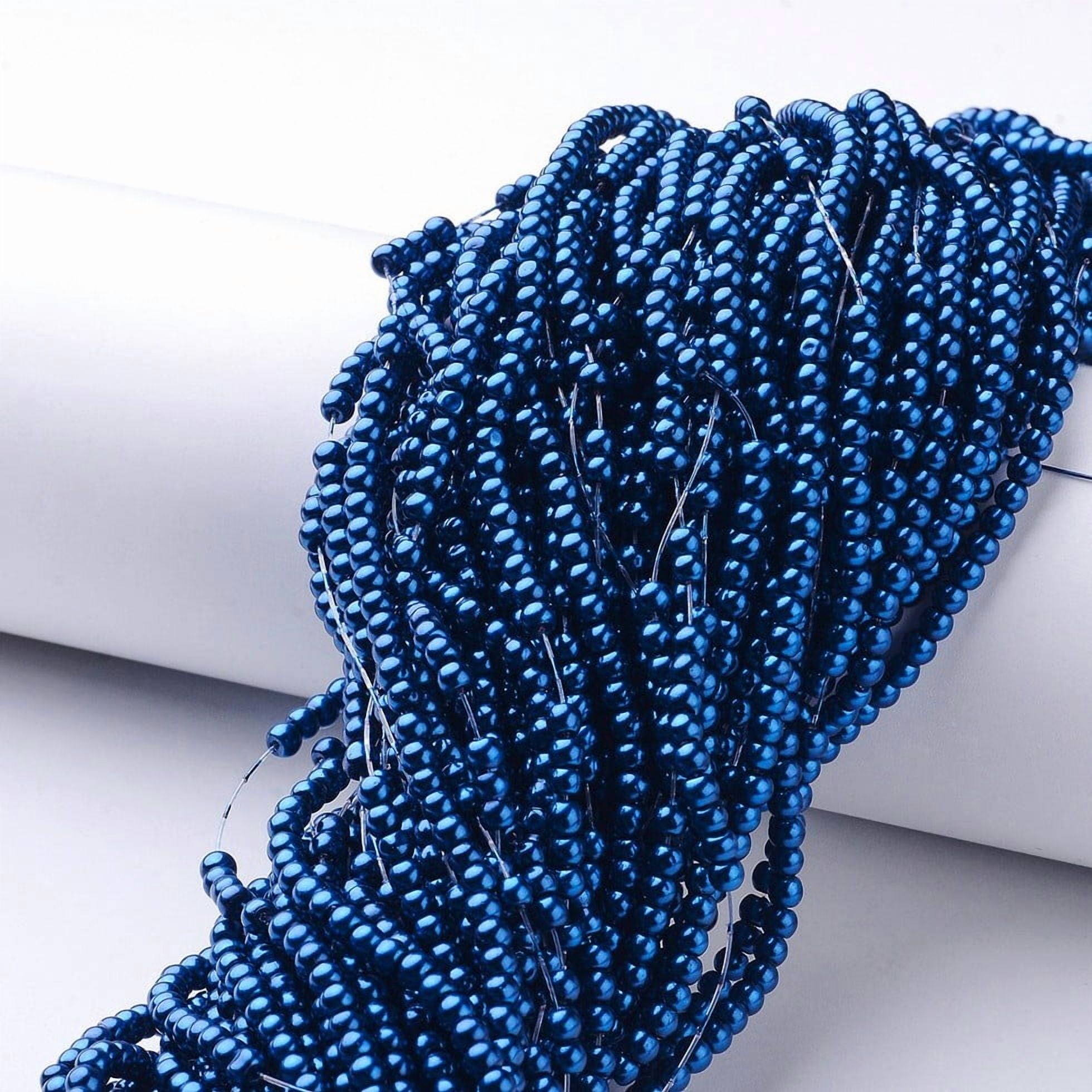 Glass Pearl Beads Strands Pearlized Round Steel Blue 3~4mm Hole: 1mm 190~200200pcs/strand 25.59 inch(65cm)