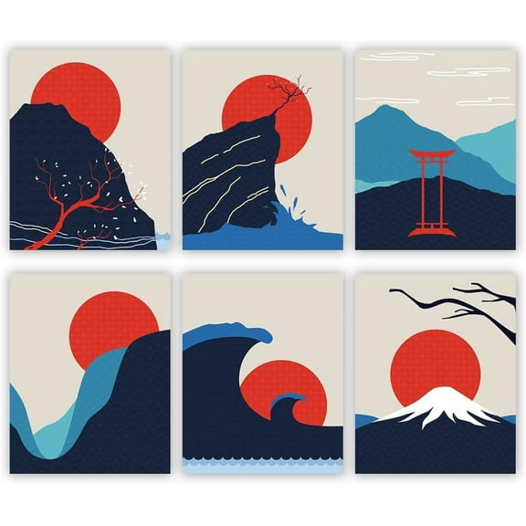 Japanese Art Canvas Prints,Natural Landscape Posters,for Living Room, Bed Room, Office,Unframed Canvas 8x10inches Set of 6