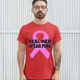 thumbnail image 3 of Tee Hunt Real Men Wear T-Shirt Breast Cancer Awareness Month Men's Novelty Shirt, Red, Large, 3 of 5