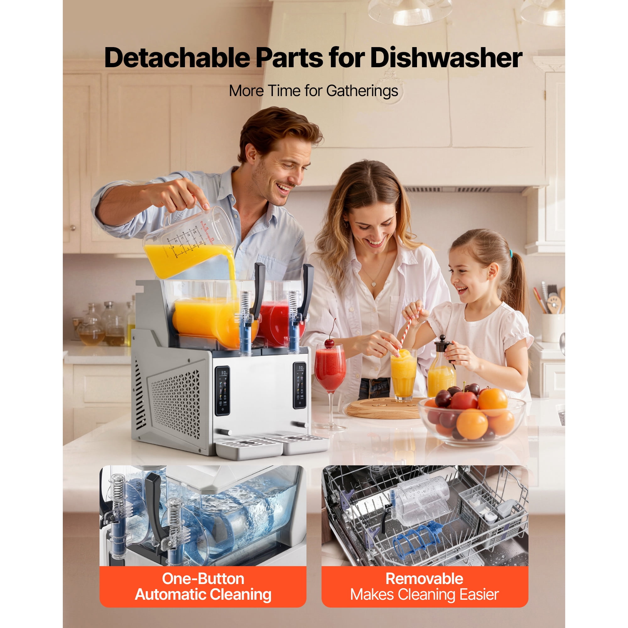 KFFKFF Dual-Tank Frozen Drink Machine, 3L/100oz Capacity Each, Home Slush Maker with Self-Cleaning Function, Ideal for Margaritas, Frappés, Milkshakes, and Other Frozen Beverages