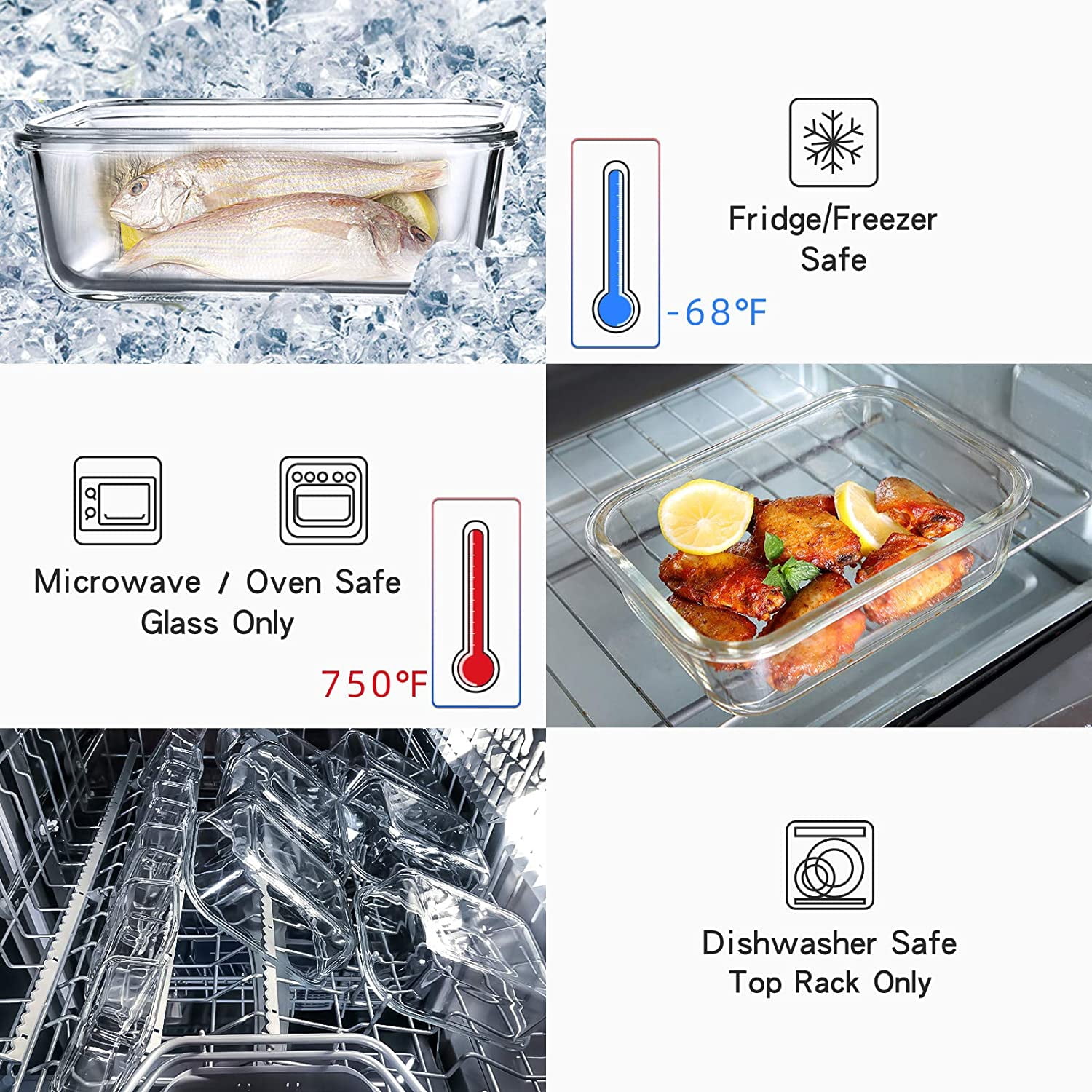 DFA 10 Pack Glass Food Storage Containers with Lids, Leakproof Airtight Glass Meal Prep Containers For Lunch, On The Go, Leftover, Dishwasher Safe