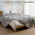 thumbnail image 4 of VK·LIVING Thick Ribbed Faux Rabbit Fur Cozy Reversible Throw Blanket,Super Soft 3D Striped Fuzzy Cozy Blankets,Light Gray,108"x 90", 4 of 7